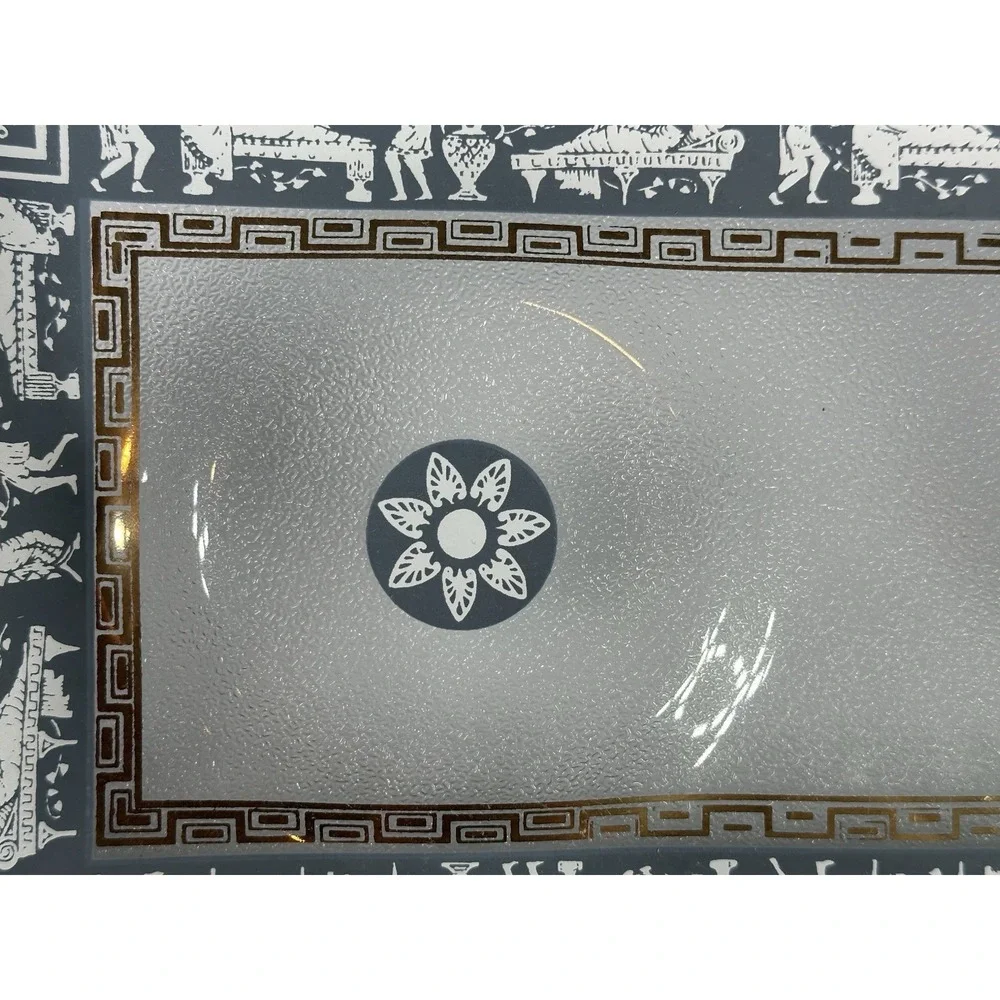 VTG Jeanette Glass Wedgwood Blue Hellenic Greek Fruit Wedge Dish‎ Raised Place